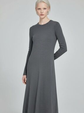 Comme des Garcons Tricot Charcoal Gray Wool Jersey Midi Dress Size Small